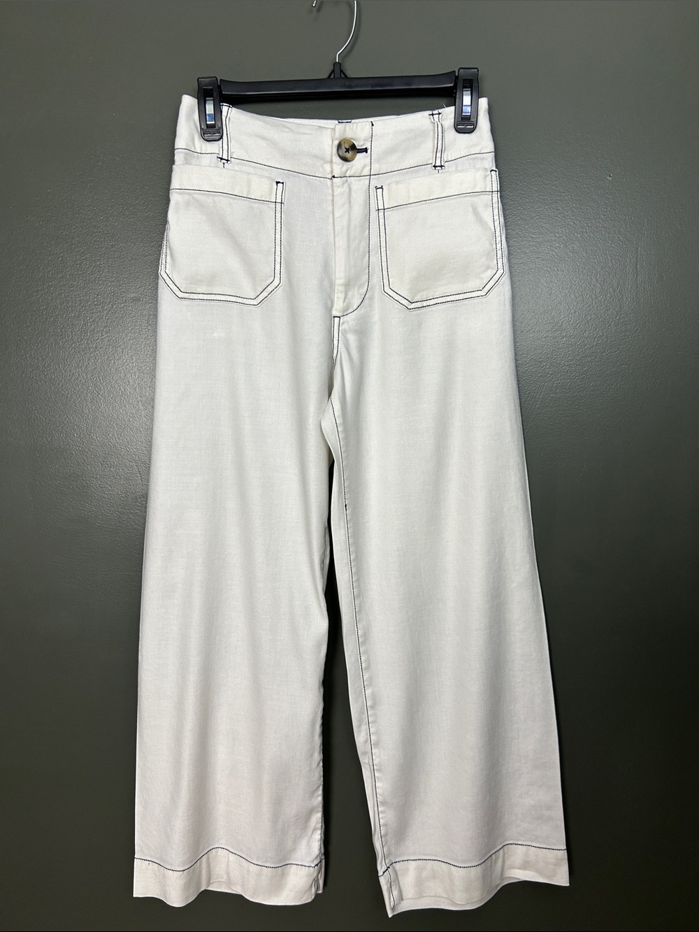 Maeve Wide-Leg Cream Jeans with Front Patch Pockets